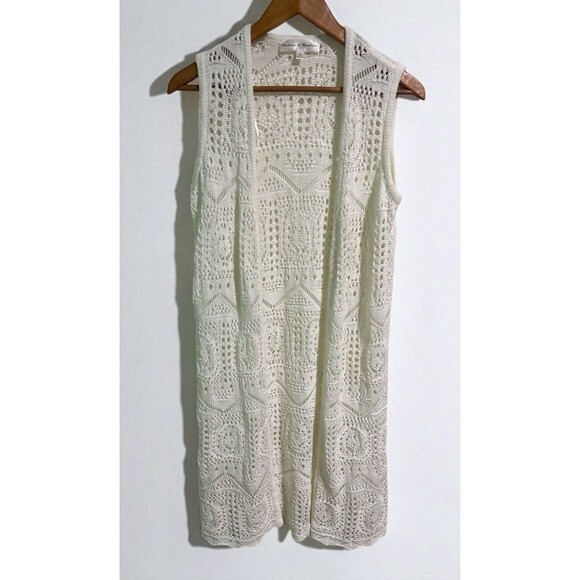 Chelsea & Theodore Cream Crochet Duster Vest Women’s M Boho Festival Beachy - Picture 1 of 3